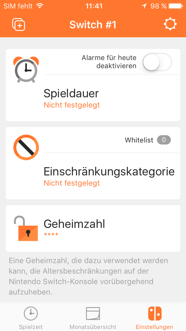 Switch App Spieldauer